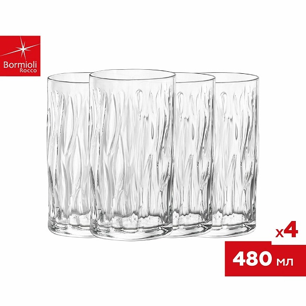 Набор высоких стаканов 480 мл, прозрачный, набор 4 шт WIND COOLER Bormioli Rocco